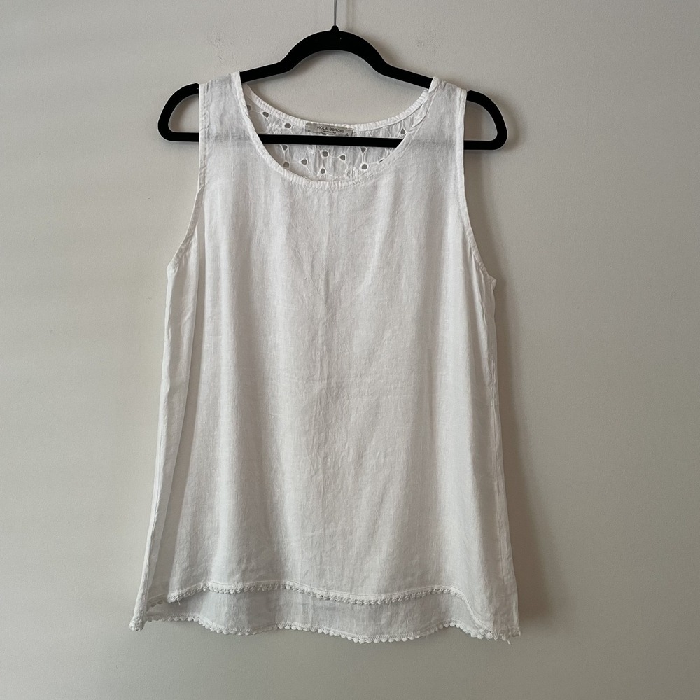 Viola Borghi Italy Linen Eyelet Tunic Tank White Size L Lagenlook Coastal Resort